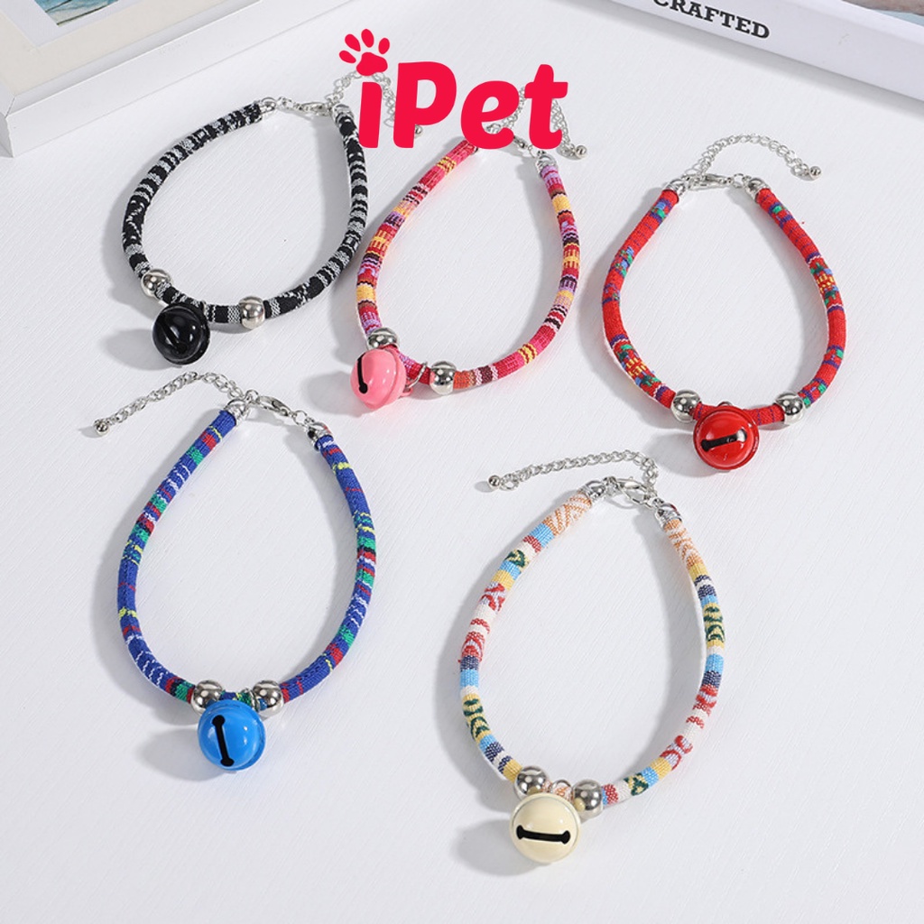 Vòng Cổ Thổ Cẩm Nhiều Màu Cho Chó Mèo Kèm Chuông Đồng - iPet Shop