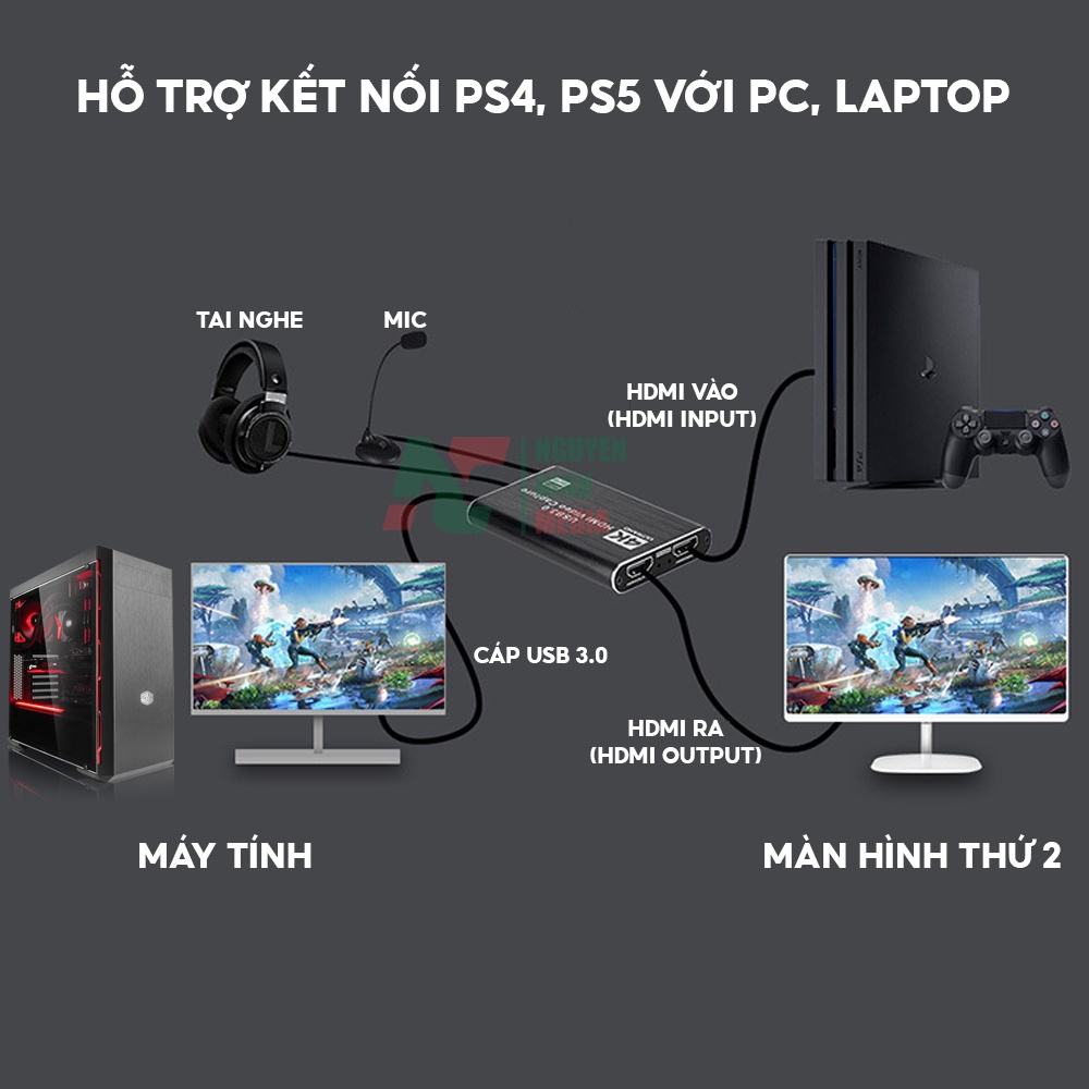 Bộ Chuyển HDMI to USB 3.0 Video Capture Card 1080P 60FPS Tích Hợp Cổng Micro và Cổng Tai Nghe
