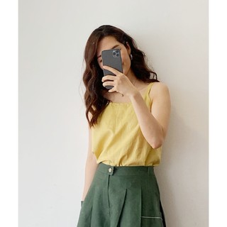 Áo 2 dây basic vàng vải linen tự nhiên