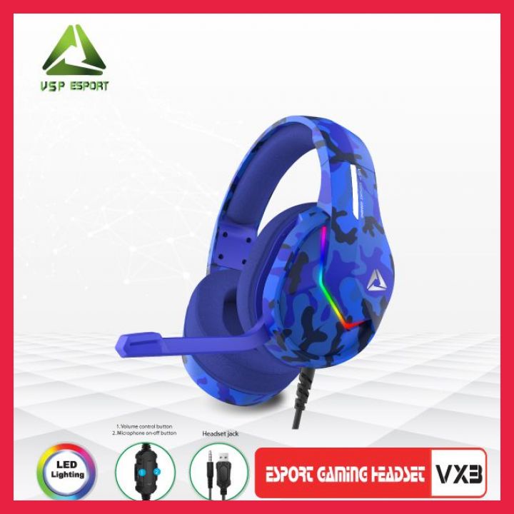 Tai Nghe Chụp Tai Chuyên Game Headphone Gaming Có Dây ESPORT VX3 Led RGB