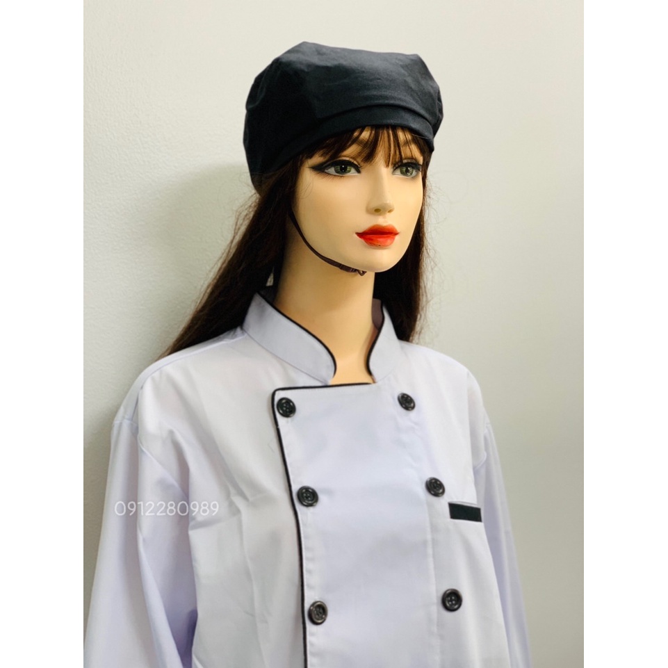 Áo bếp trắng viền đen nam nữ dày dặn cao cấp sang trọng _ Hình chụp thật