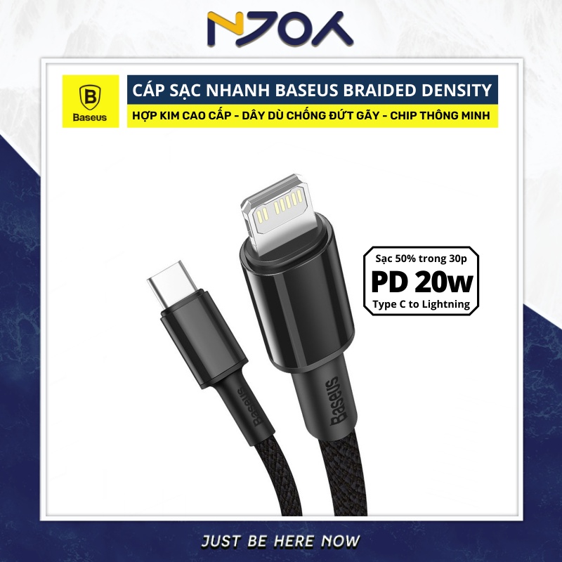 Cáp Sạc Nhanh Baseus Braided PD 20W Type C to Lightning Dây Dù Cho iPhone 11 Pro Max 12 Pro Max 13 Pro Max Njoyshop