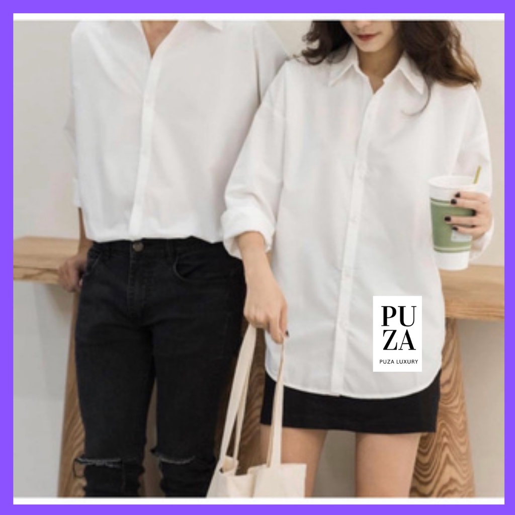 sơ mi nữ,áo sơ mi trắng dài tay form rộng trơn Basic Unisex dài tay trắng