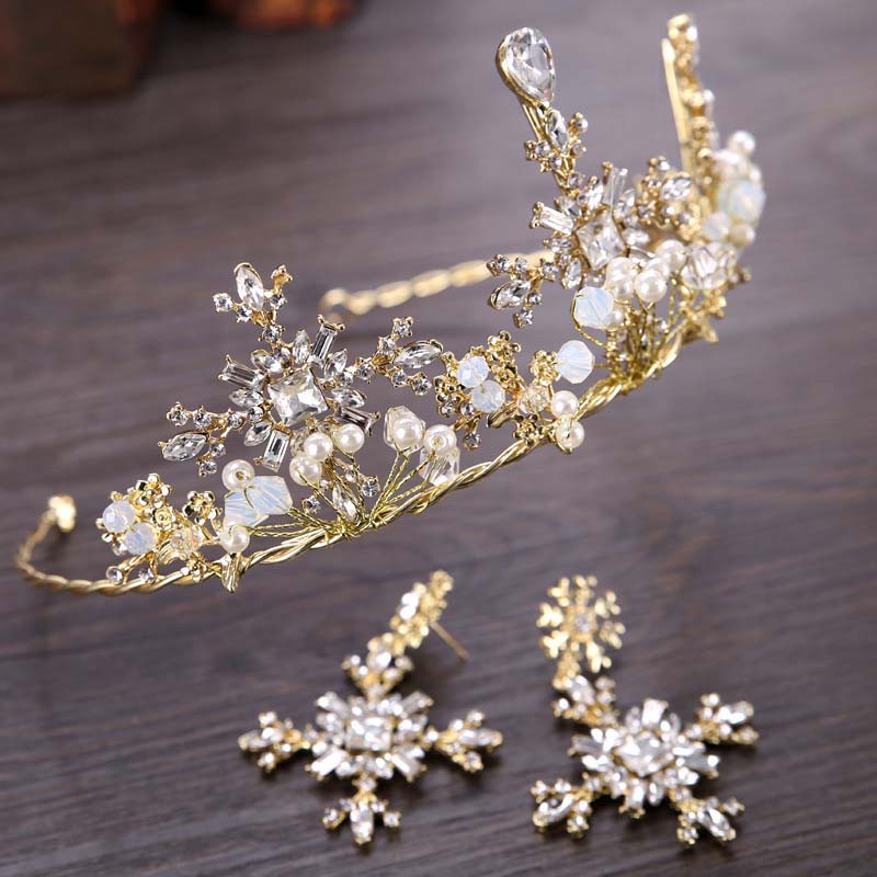 Set hoa tai + vương miện + hoa tai cho cô dâu