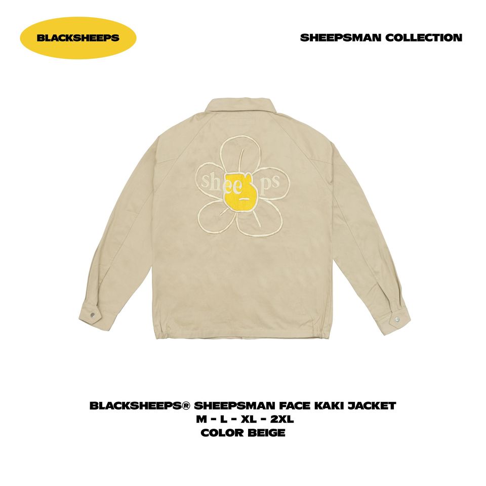 Áo khoác kaki BLACKSHEEPS Nút bấm màu kem in hình Sheepsman Face