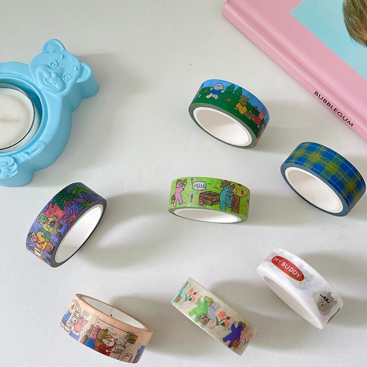 Cuộn Băng Keo Washi Dài 5m Họa Tiết Hoạt Hình Đáng Yêu Trang Trí Sổ Tay