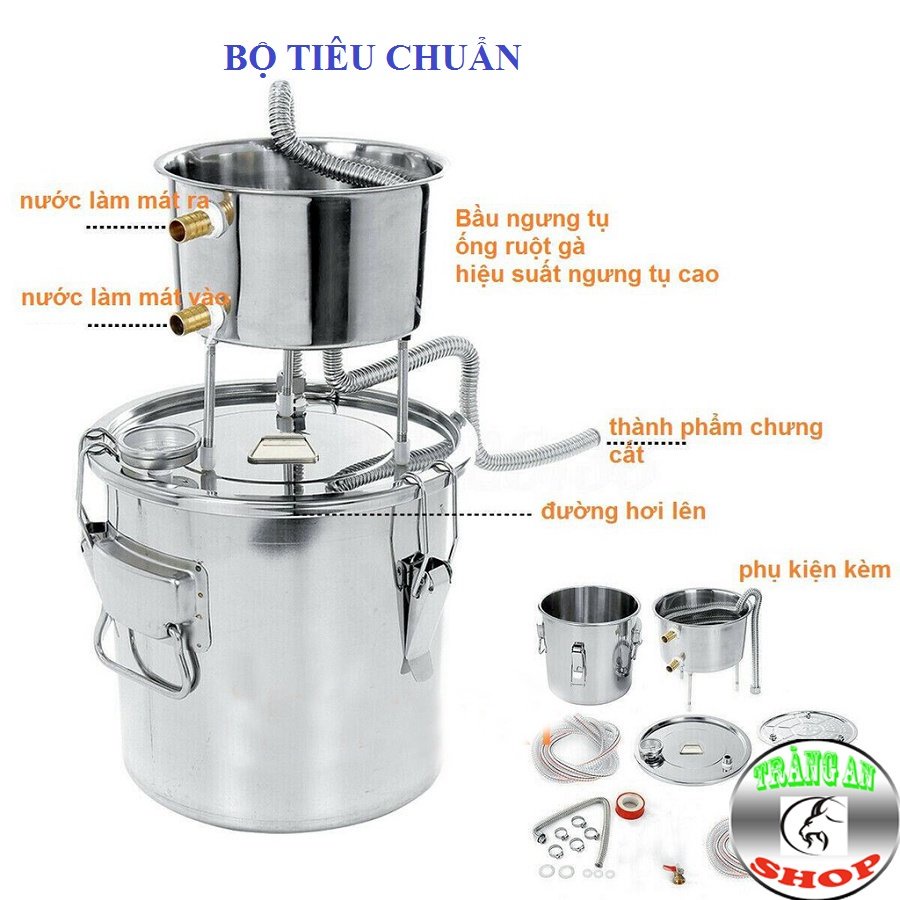 Nồi Chưng Cất Tinh Dầu 11L-22L Đa Năng Chất Liệu Inox Bộ Đầy Đủ Phụ Kiện Có Bơm Mini Đi Kèm