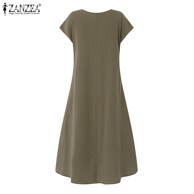 Đầm Zanzea ngắn tay cổ chữ v form rộng phong cách cổ điển thanh lịch dành cho nữ