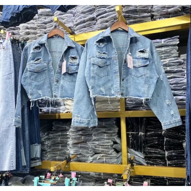 Áo KHOÁC nữ kaki jeans CROPTOP rách siêu xinh chất dày dặn kèm ảnh thật