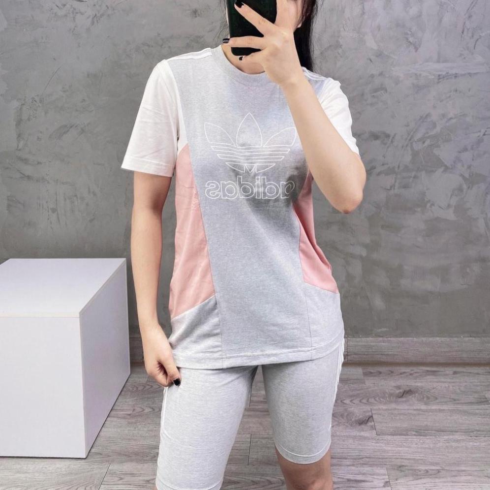 Áo Thể Thao Nam Nữ [Tee Shirt] Xám Trắng Phối Hông [ĐỒ TẬP GYM]