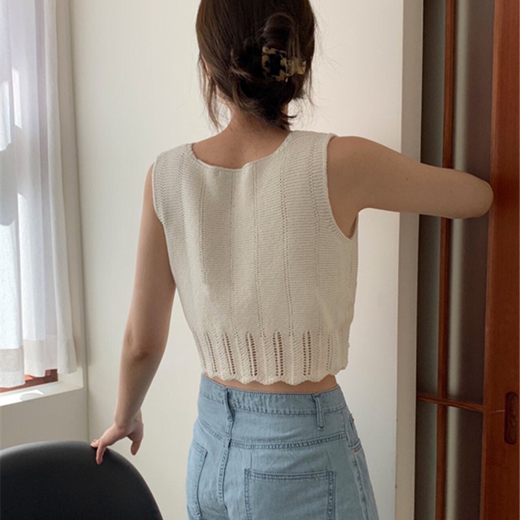 SUXI Áo Dệt Kim Sát Nách Dáng Rộng Cổ Chữ V Màu Sắc Đơn Giản Thời Trang Mùa Hè Cho Nữ