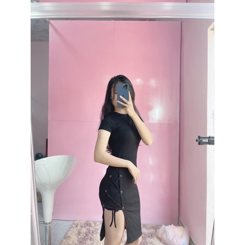 Đầm ôm body thun borip loại 1 xẻ tà đan dây mẫu hót thời trang 2020 | BigBuy360 - bigbuy360.vn
