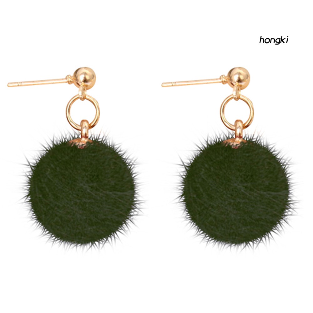 Khuyên tai quả cầu lông xù thời trang mùa đông cho nữ tùy chọn màu sắc