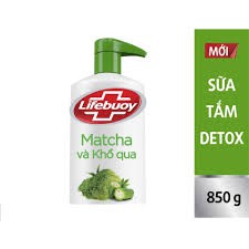 ) Sữa tắm Lifebuoy thanh lọc da khổ qua và matcha 850g (tặng khăn tắm sơ tre cao cấp)