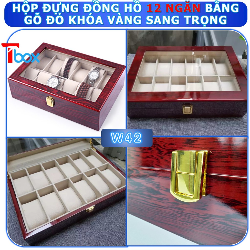 HỘP ĐỰNG ĐỒNG HỒ 12 NGĂN Hộp đựng 12 chiếc đồng hồ bằng gỗ màu đỏ cao cấp [loại tốt]