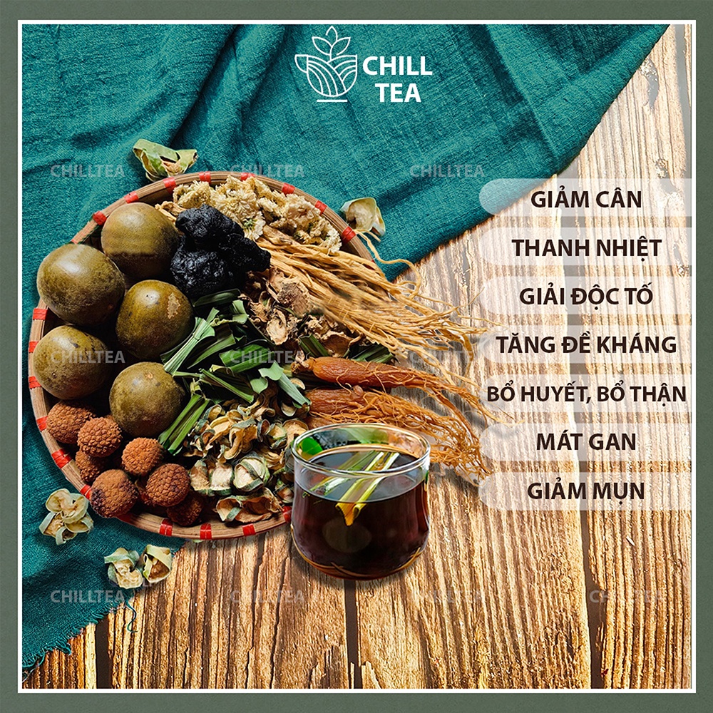 10 Set Trà Sâm Bí Đao Chilltea, Trà Bí Đao Sấy Khô, La Hán Quả, Giảm Cân, Thanh Nhiệt, Mát Gan Nhà Làm Nấu 2-4 lít