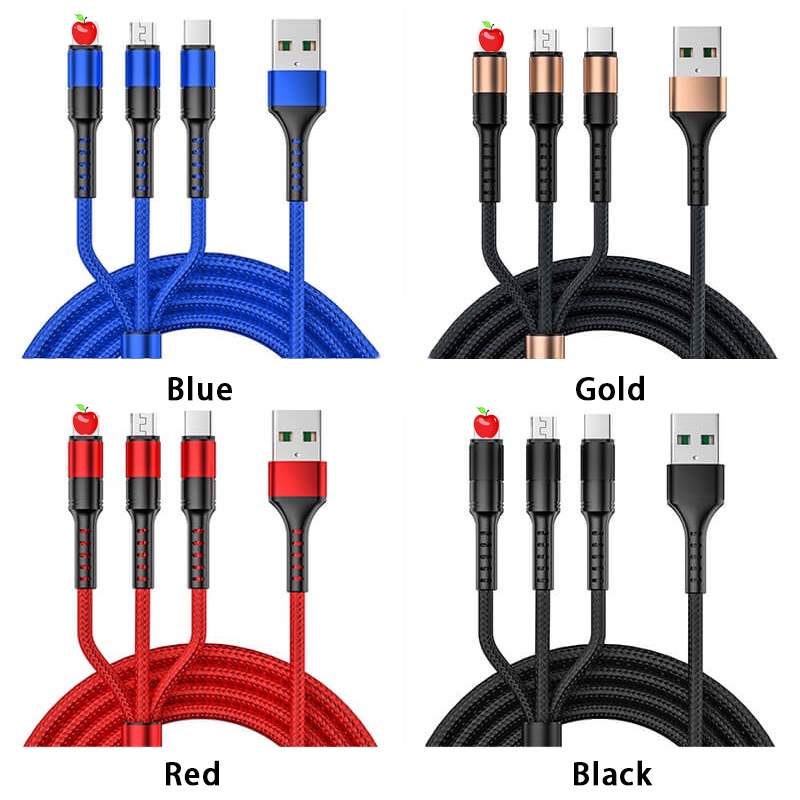 Dây Cáp Sạc Nhanh 5A / 3A Cổng Micro Usb / i / Type C Thiết Kế Dây Bện 3 Trong 1 Tiện Dụng