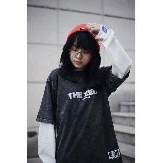 Áo thun phông loang unisex from rộng in chữ the zed Nam Nữ siêu hot