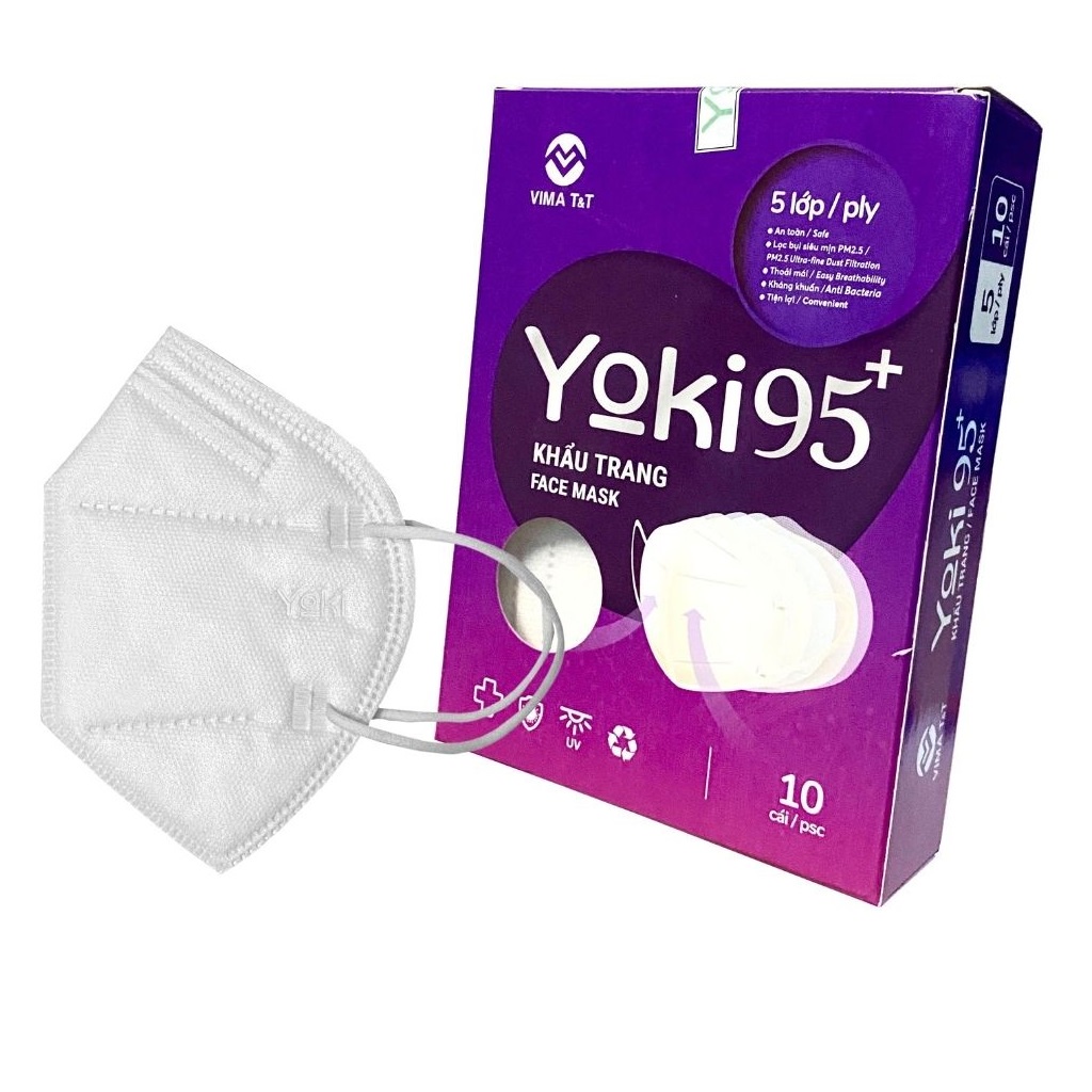 Hộp 10 Cái Khẩu Trang YOKI KN95+ 5 Lớp Kháng Khuẩn Chống Bụi Mịn PM2.5, Khẩu Trang Y Tế Không Van. Kingler 7795