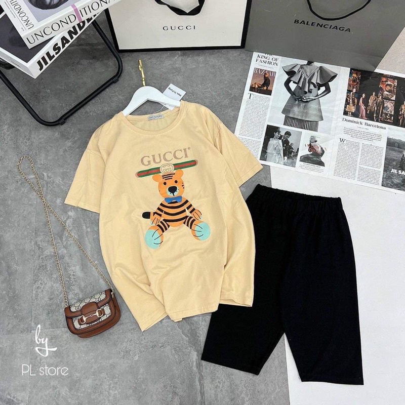 [Rẻ vô địch] Set bộ áo thun mix quần legging lửng freesize 38-65kg - Hổ G