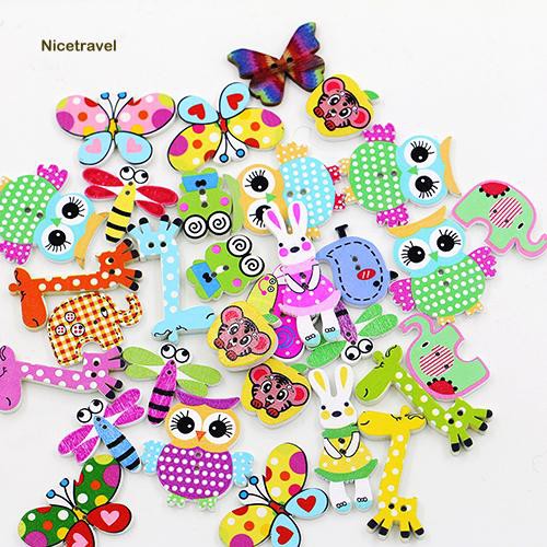 Phụ Kiện Trang Trí Xinh Xắn Chất Lượng✌50 Khuy Gỗ 2 Lỗ Hình Thú Hoạt Hình Ngộ Nghĩnh