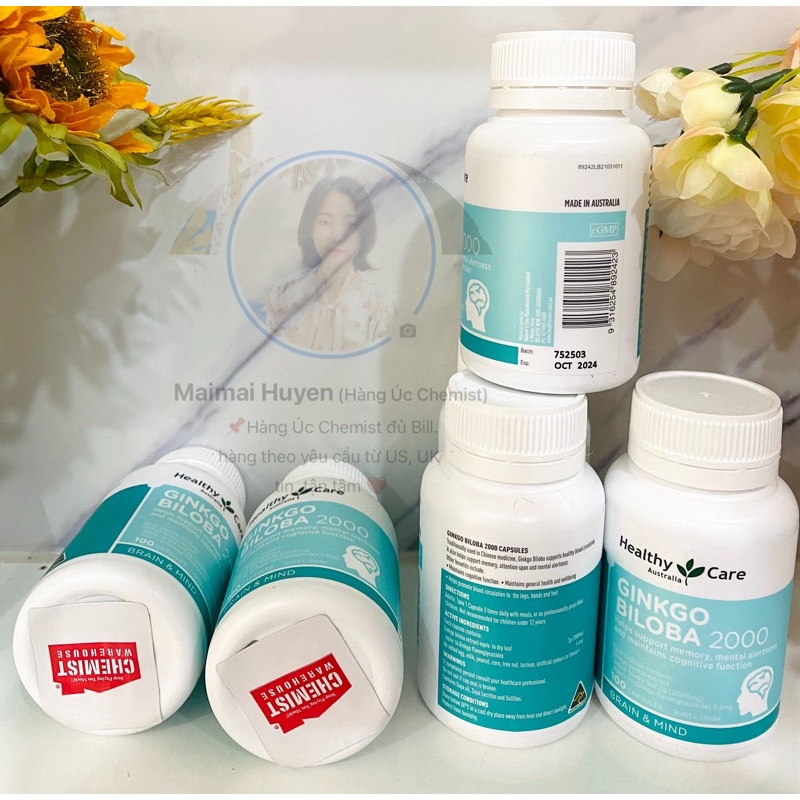 Viên Uống Bổ Não GinkGo Biloba 2000 Healthy care Úc 100 Viên