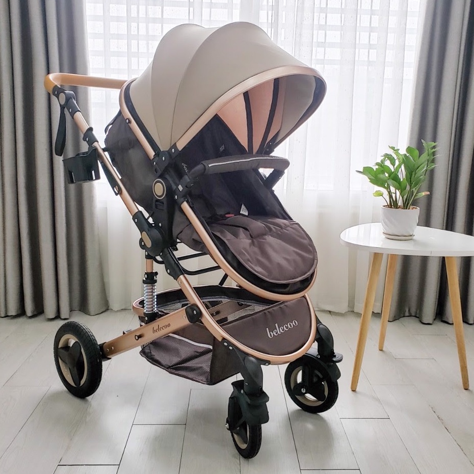 Xe đẩy nôi 2 chiều 3 tư thế KIDVIET-PRO Belecoo 530 cho bé có nôi tháo rời, giảm sóc 4 bánh hơi