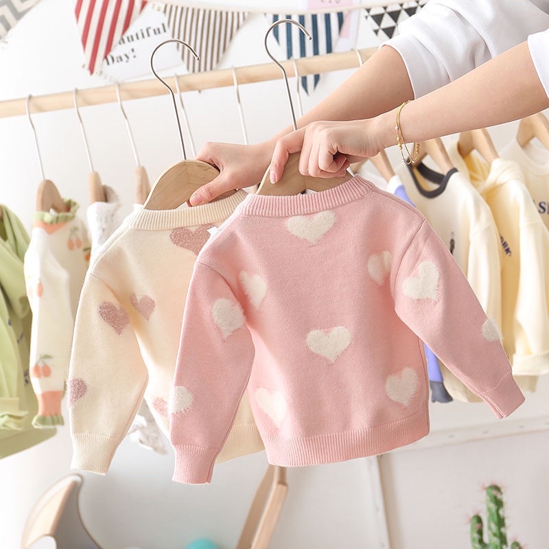 Áo khoác cardigan tay dài họa tiết trái tim đáng yêu cho bé gái