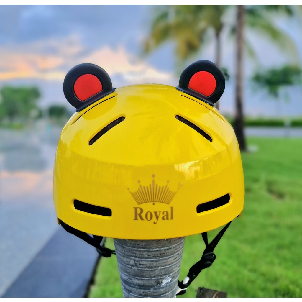 Combo Nón bảo hiểm Royal MD17 vàng bóng gắn tai gấu đen đỏ