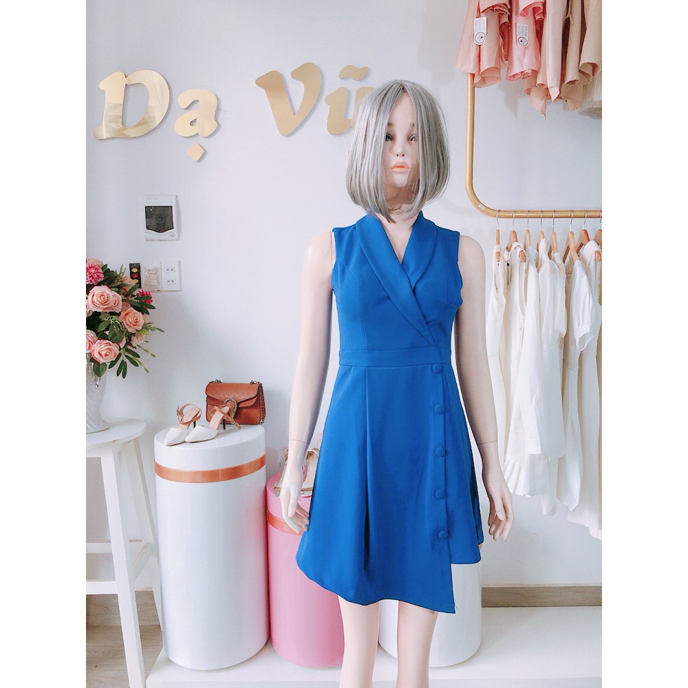 VÁY XÒE MÀU XANH COBAN FOM NGẮN FOM NGẮN CỔ ĐẮP CHÉO SIÊU XINH