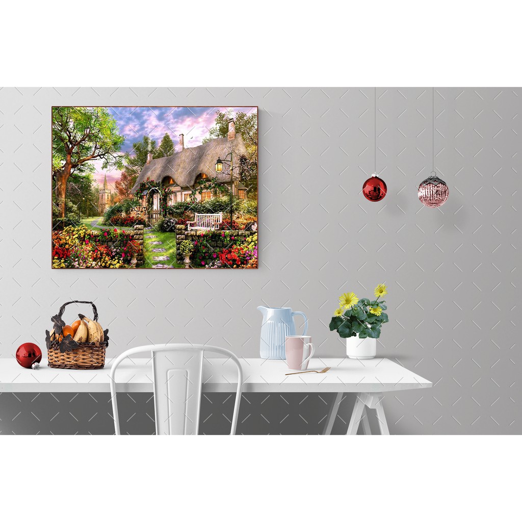 Tranh sơn dầu số hoá đã căn khung 40x50 cm KZY5388 Biệt thự cổ tích