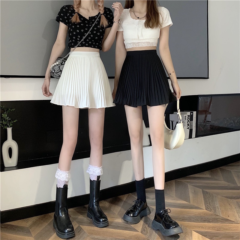 Chân Váy Chữ A Lưng Cao Xếp Ly Màu Đen Thời Trang Mùa Hè Hàn Quốc Cho Nữ | BigBuy360 - bigbuy360.vn
