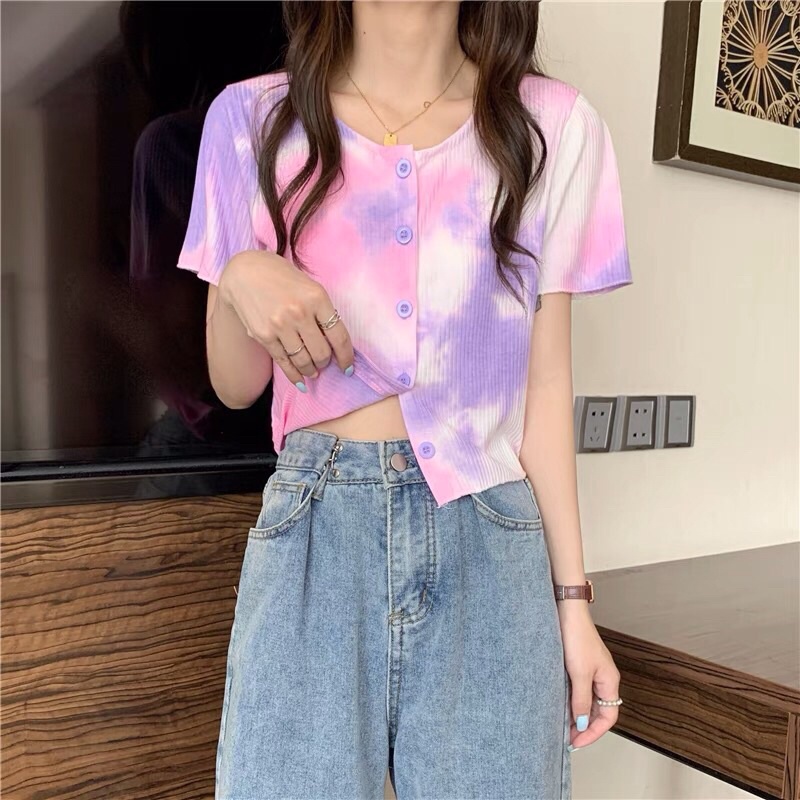 áo tăm khuy cài dáng croptop màu loang hot hit (6379#)