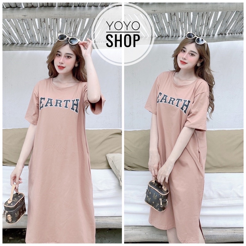 Váy bigsize dáng suông from rộng cổ tròn xẻ tà cao cấp form dưới 70kg