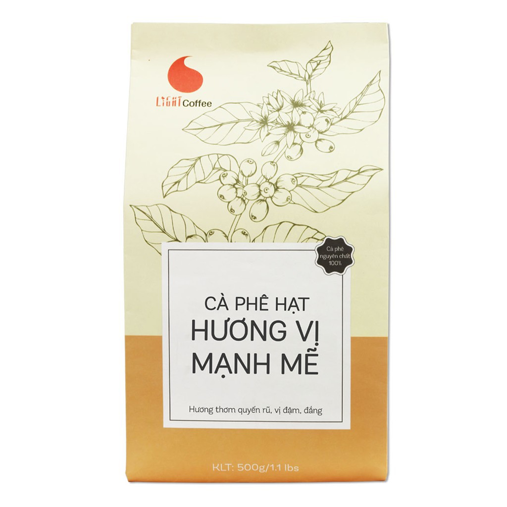 Cà phê hạt nguyên chất 100% - Hương vị mạnh mẽ 500gr - Light Coffee - Cà phê nội địa giá rẻ