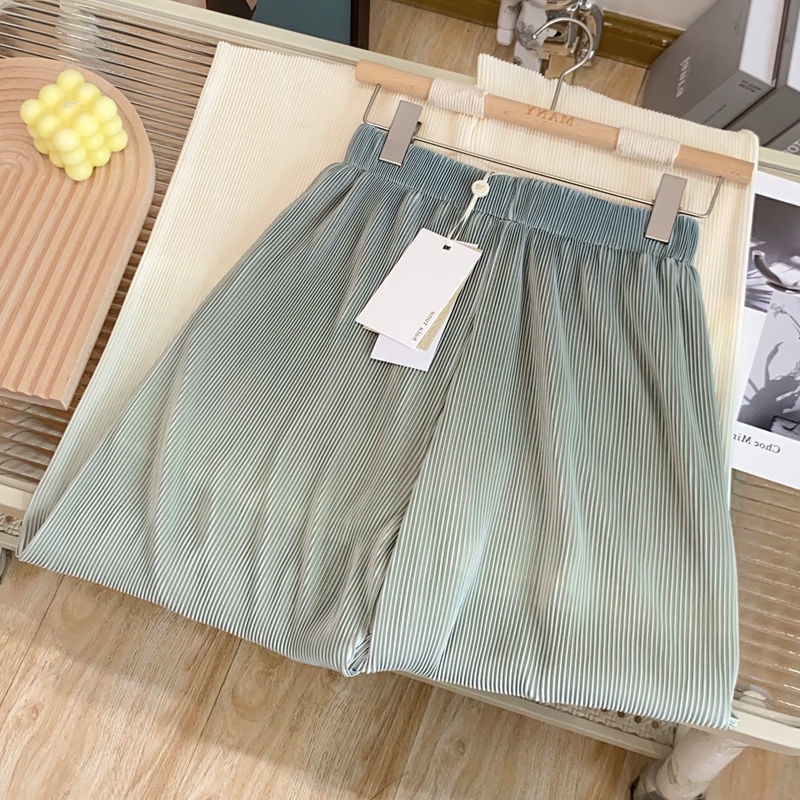 Quần Ống Rộng Xếp Ly Màu Xanh Lá gradient Phong Cách Đồng Quê