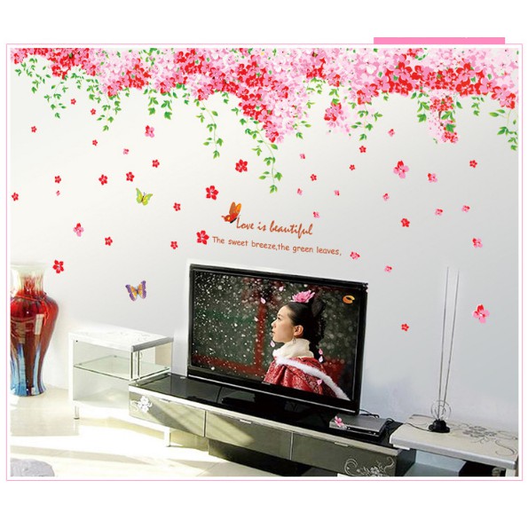 Decal trang trí tường - Dàn Hoa Bướm Hồng nhí lãng mạn ( size lớn 2 tấm )