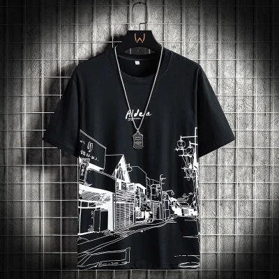 Áo Thun cotton Ngắn Tay Cổ Tròn Dáng Rộng In Họa Tiết Thời Trang Mùa Hè Hàng Mới Dành Cho Nam