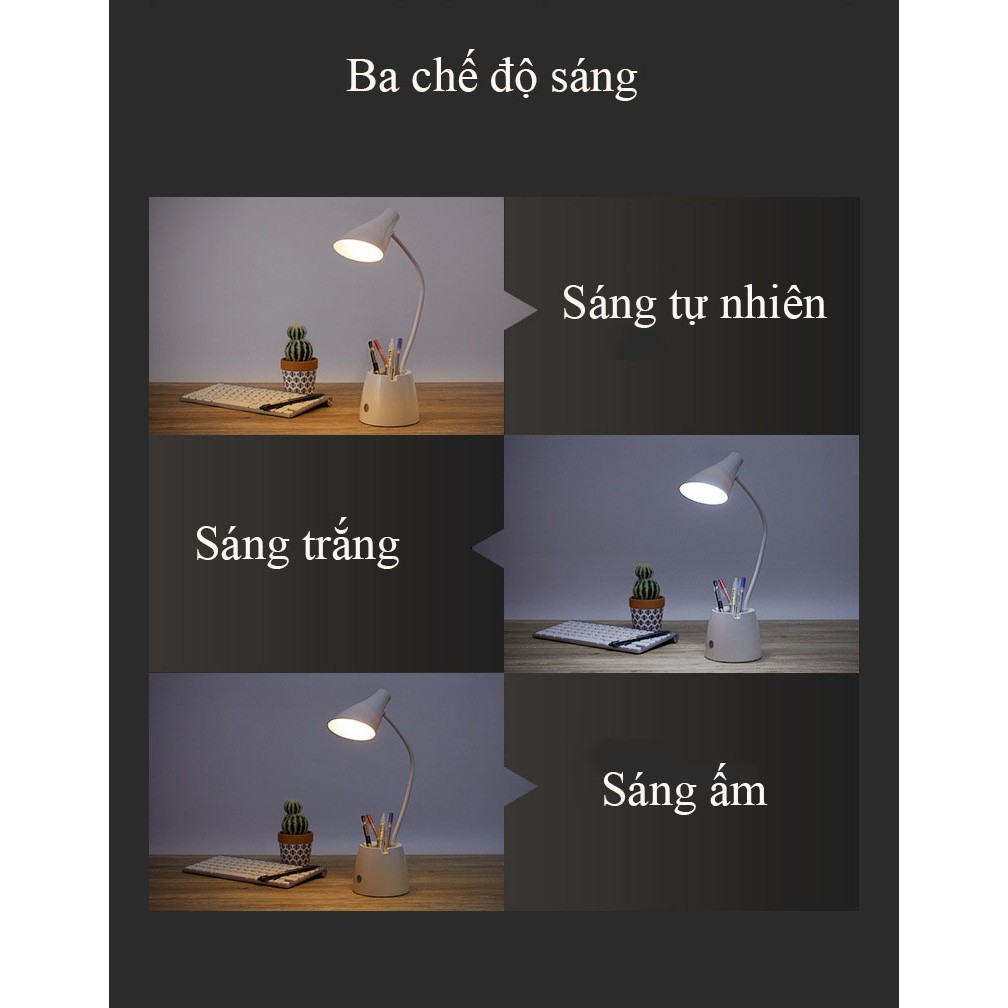 [BH 1 Năm] Đèn Bàn Đọc Sách Có Chụp và Giá Đỡ, 3 Chế Độ Đèn Chống Cận, Pin Sạc 2200mAh