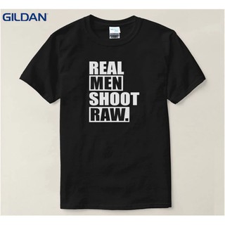 Áo thun cổ tròn tay ngắn in chữ Real Men Shoot Raw trẻ trung cho nam