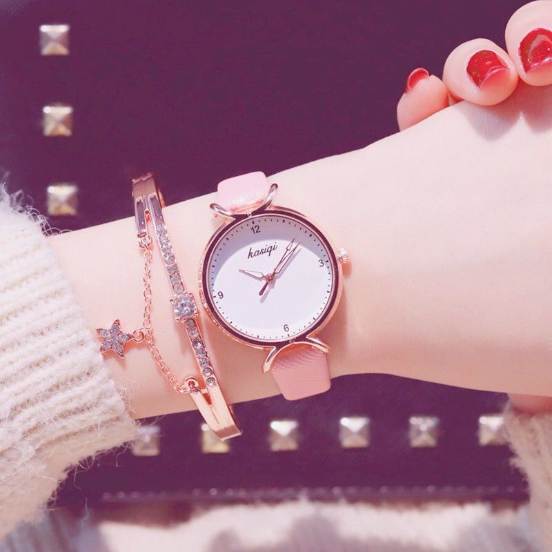Đồng Hồ Quartz Nữ Mặt Đính Hột Xoàn Dây Da