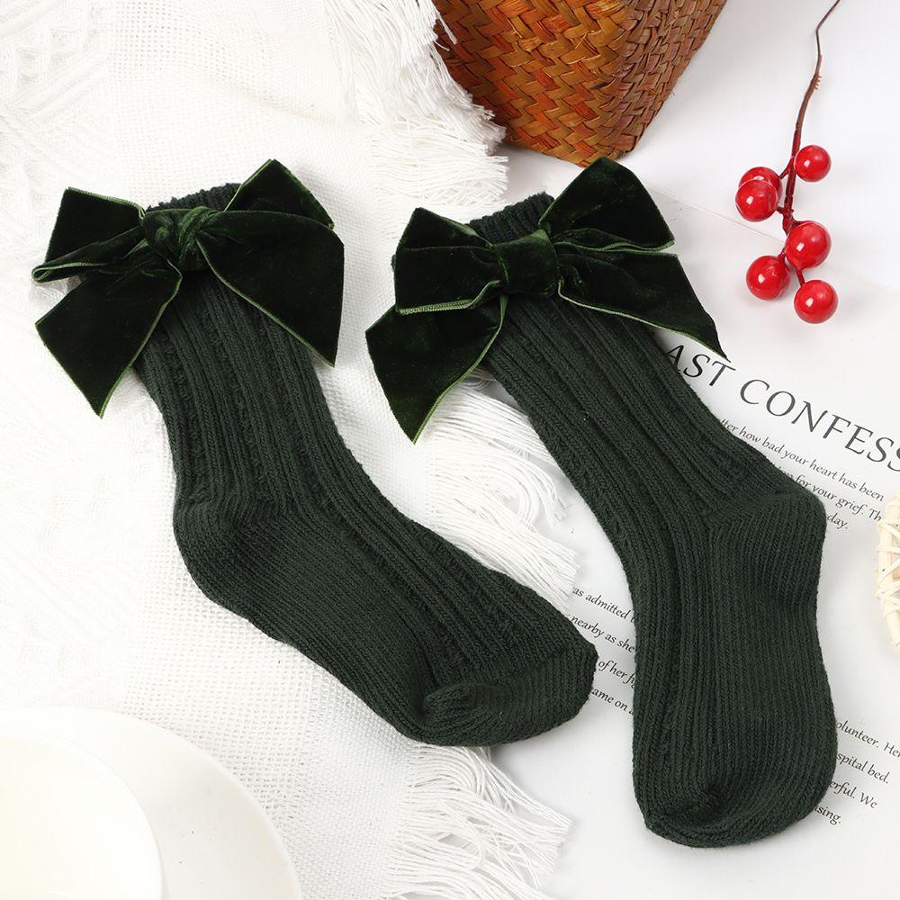 JUNE Vớ Len Dài Qua Gối Màu Trơn Giữ Ấm Cho Bé Gái