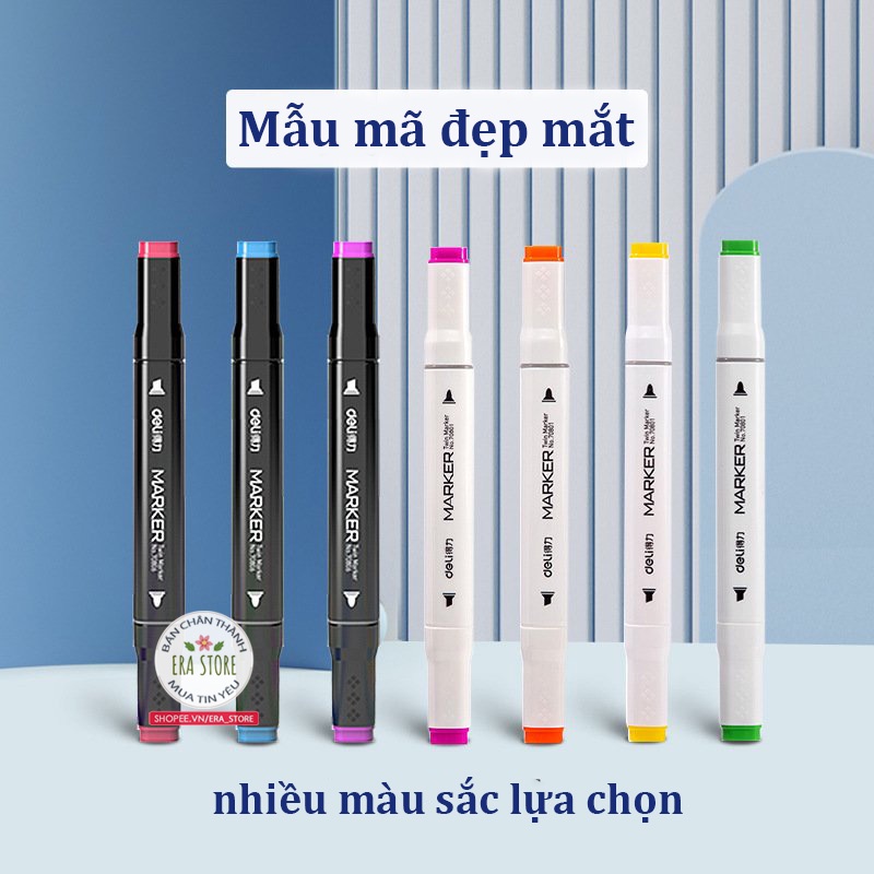 Bút Dạ Nước 2 Đầu Deli Cao Cấp Chính Hãng Kèm Túi Vải + Đế - 24/30/60/80 màu mã 7086