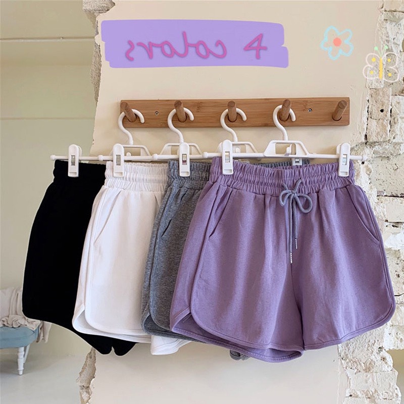 Quần đùi mặc nhà nữ trơn DUNO, quần short thun dáng rộng cạp chun mặc nhà siêu mềm mát