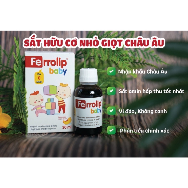 Sắt cho bé Ferrolip Baby vị đào ngăn ngừa thiếu máu do thiếu sắt ở trẻ nhỏ +quà tăm bông
