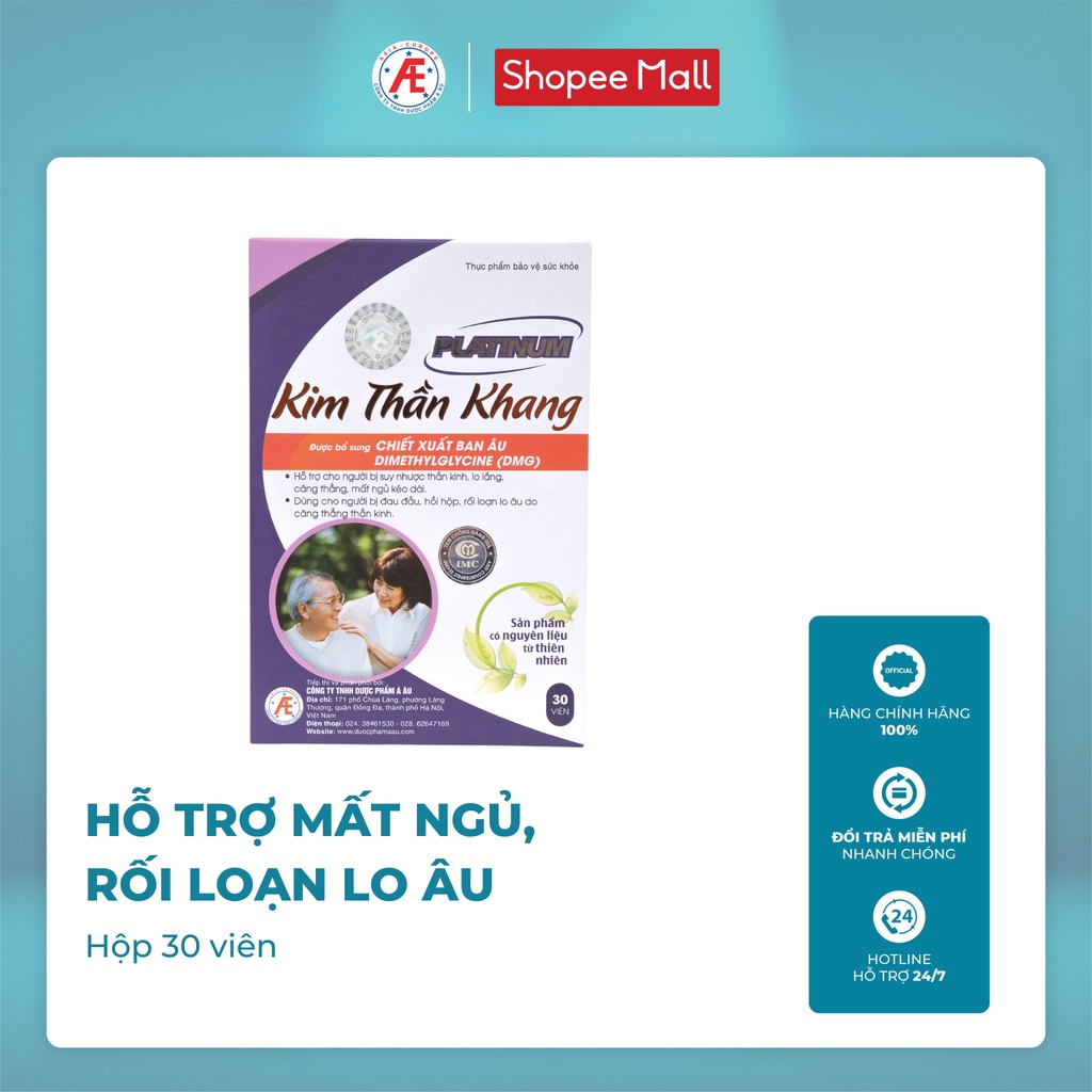 Kim Thần Khang PLATINUM - Hỗ trợ Mất Ngủ, Rối Loạn Lo Âu, Đau Đầu, Giúp Dưỡng Tâm, An Thần Hộp 30 viên từ DƯỢC PHẨM Á ÂU