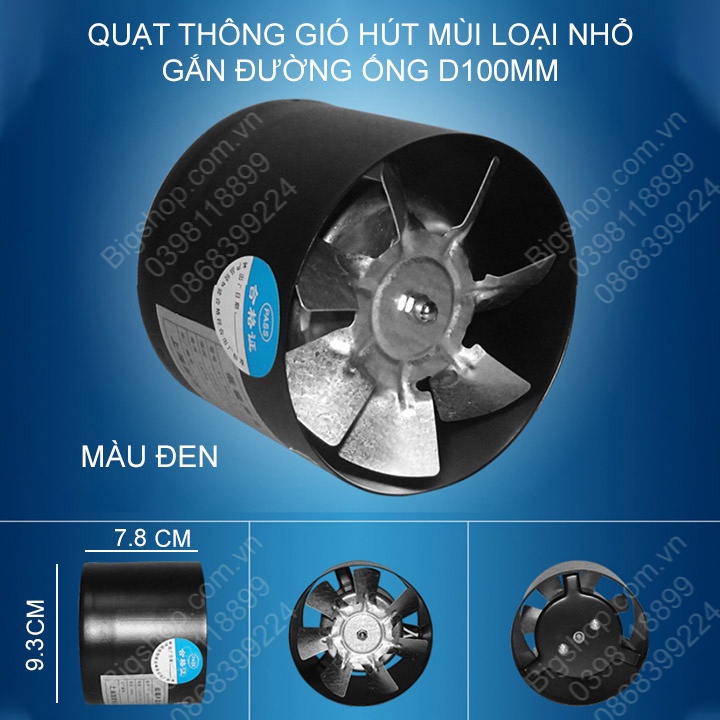 Quạt thông gió gắn đường ống D100mm, gắn tường khoét lỗ D100mm