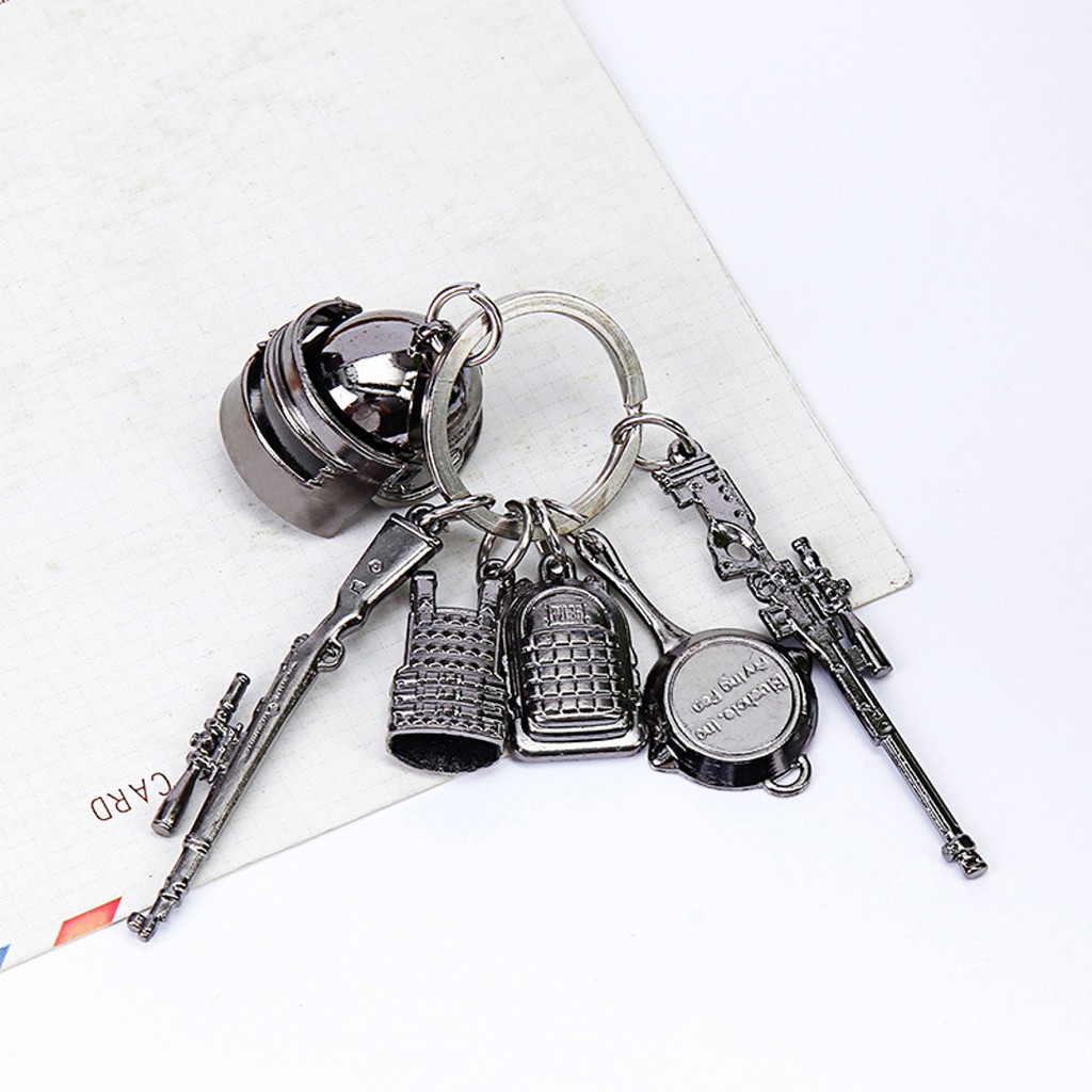 Móc khóa PUBG 6 món kim loại cho nam móc chìa khóa ô tô xe máy K98 Chammart