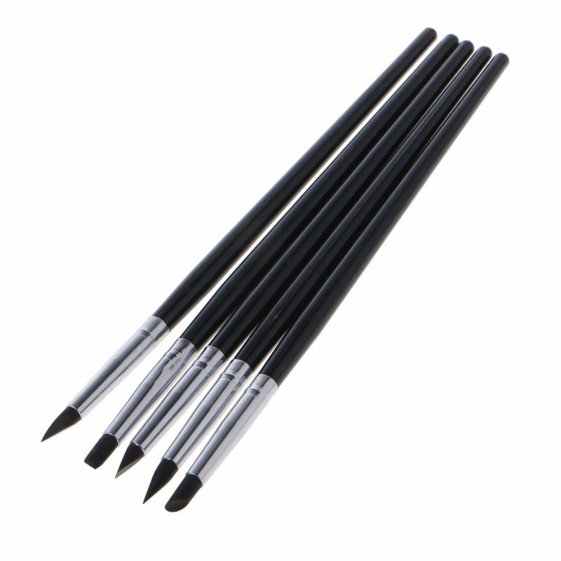 Bộ 5 bút màu đen, cọ đầu silicon trét màu tạo hình điêu khắc tranh vẽ resin đất sét