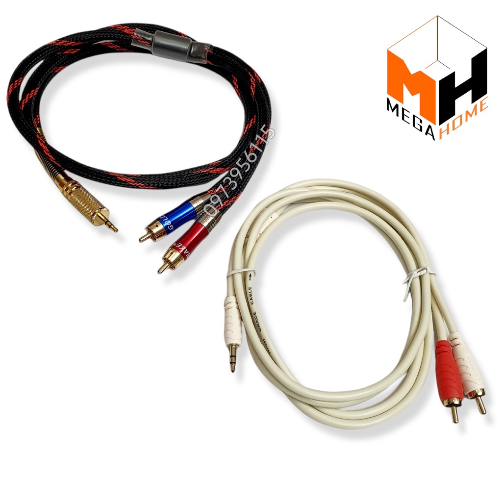 Dây AV 3.5mm bọc lưới chống nhiễu, chống gập, dây cáp chuyển đổi tín hiệu 3.5 ra bông sen dài 1.5m